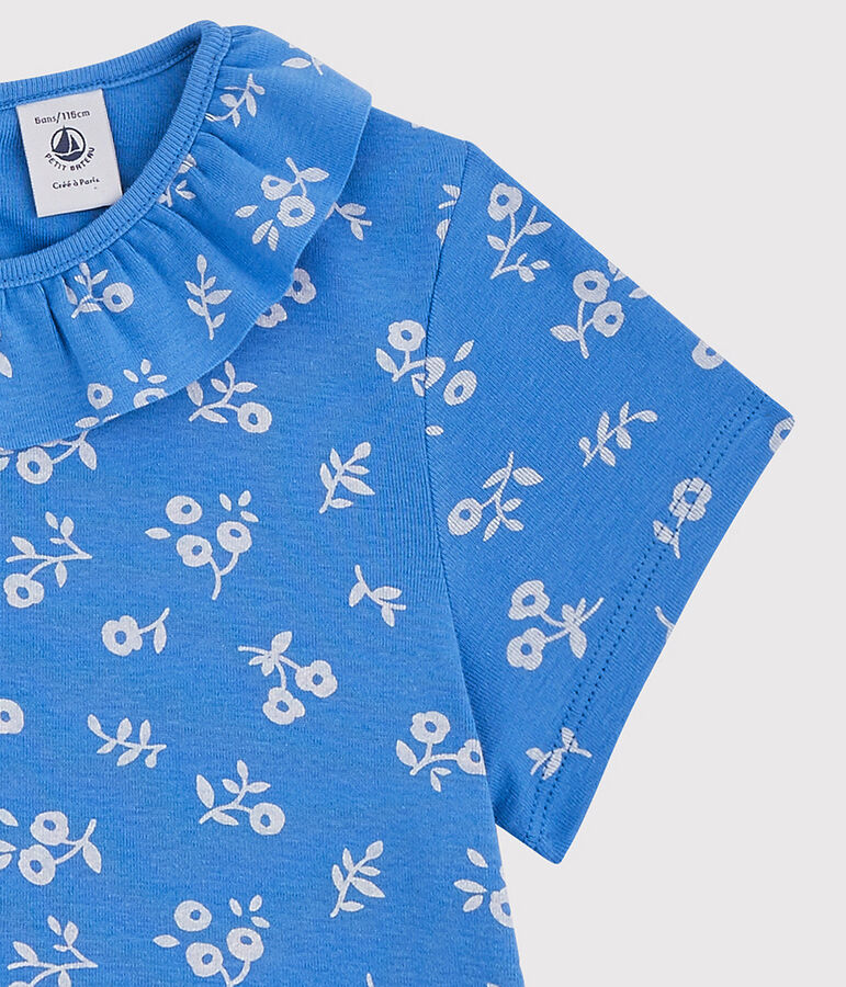 T-shirt a maniche corte in cotone bambina blu/bianco