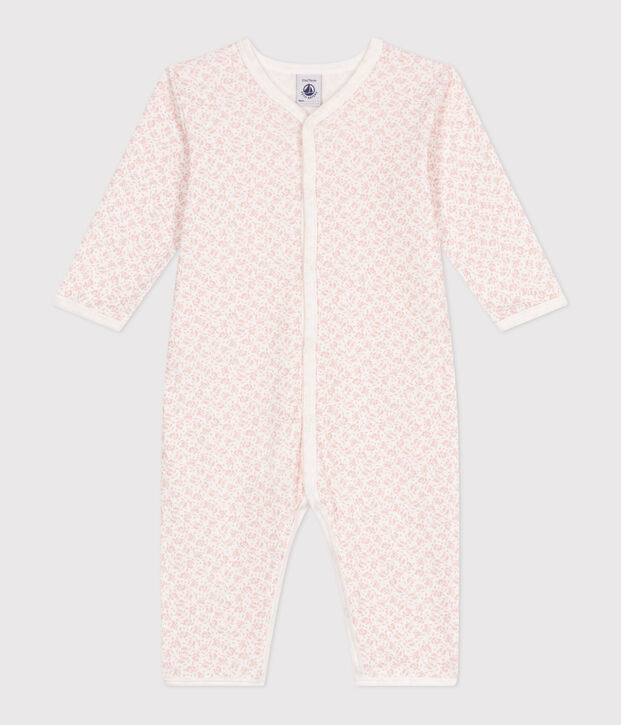 Pigiama senza piedini in cotone a fiori neonato bianco/rosa