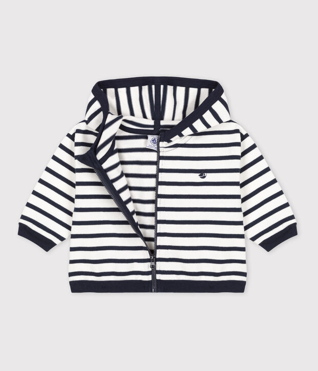 Sweatshirt &agrave; capuche b&eacute;b&eacute; ray&eacute; marini&egrave;re en jesey &eacute;pais bianco/blu