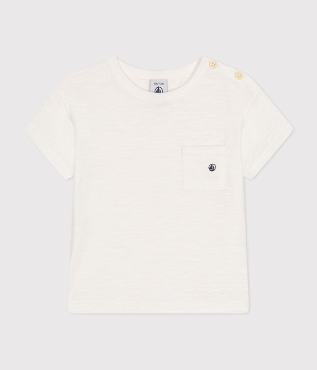 T-shirt beb&egrave; a maniche corte in jersey fiammato bianco