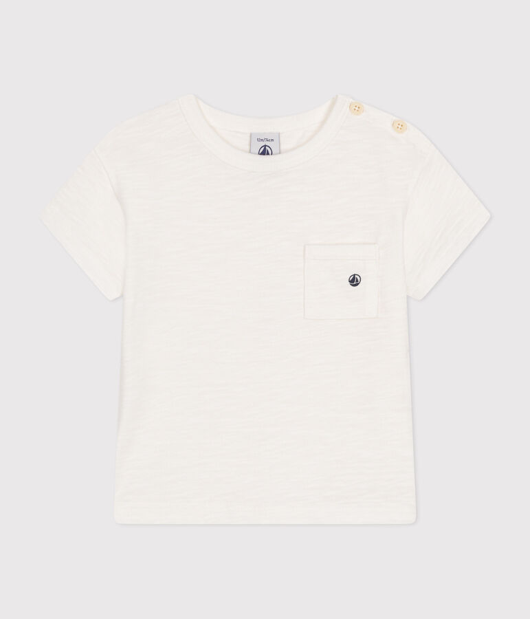 T-shirt beb&egrave; a maniche corte in jersey fiammato bianco