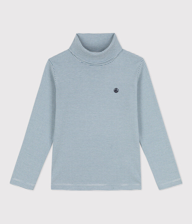 Dolcevita a righe in cotone bambino unisex blu/bianco