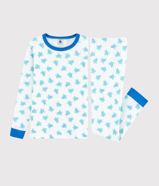 Pigiama snugfit fantasia tartarughe bambino-bambina in cotone bianco MARSHMALLOW/blu COOL