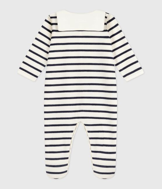 Pigiama in ciniglia con stampa a righe neonato bianco MARSHMALLOW/blu SMOKING