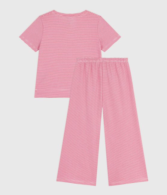 Pigiama a maniche corte e con gamba ampia in cotone a righe bambina rosa PEONIA/ MARSHMALLOW