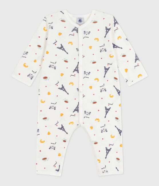 Pigiama senza piedini in cotone con stampa Parigi neonato bianco MARSHMALLOW/bianco MULTICO