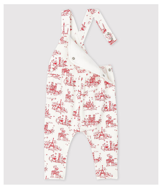 Salopette lunga in molleton bebè femmina bianco MARSHMALLOW/rosso TERKUIT