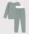 Pigiama millerighe bambina/bambino in spugna di cotone verde VALLEE/bianco MARSHMALLOW