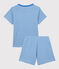 Pigiama corto bambino a righe in cotone blu BRASIER/grigio MARSHMALLOW