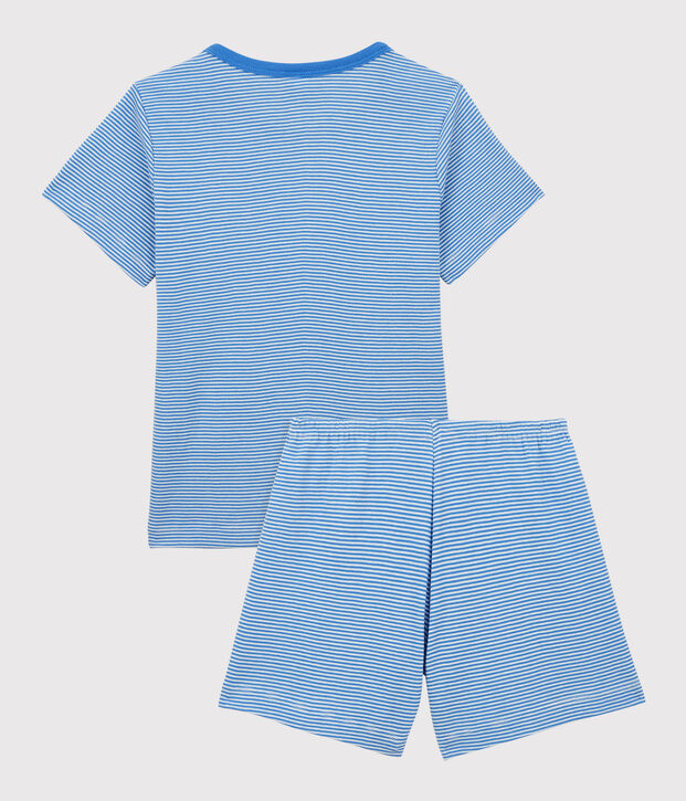 Pigiama corto bambino a righe in cotone blu/bianco