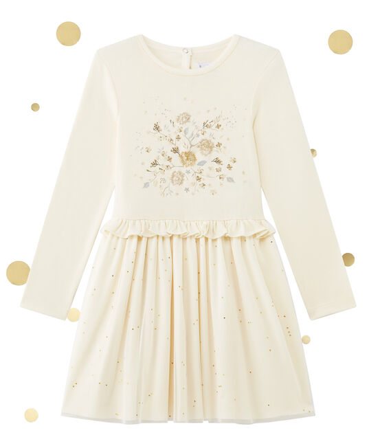 Abito per bambina bi-matière brillante beige COQUILLE