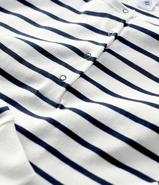 T-shirt marinière con collo alla tunisina in cotone Donna bianco MARSHMALLOW/blu SMOKING