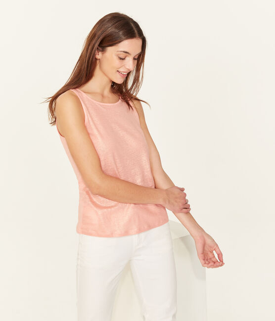 Canottiera donna in lino cangiante rosa ROSAKO/rosa COPPER