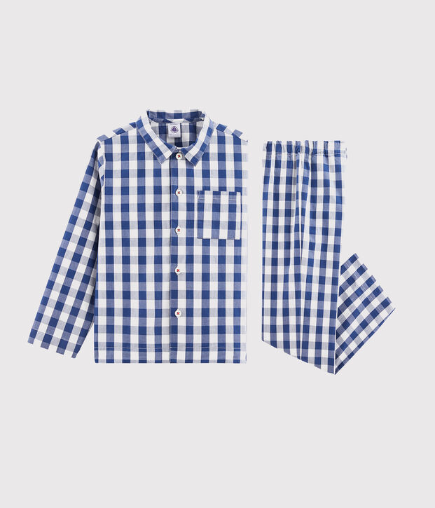 Pigiama a quadri bambino in twill blu/bianco