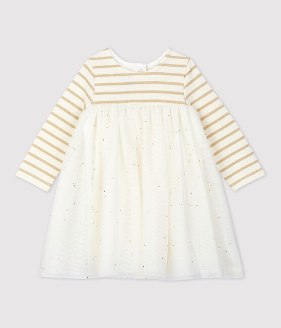 Abito bi-materiale a maniche lunghe bebè femmina beige COQUILLE/giallo LUREX DORE