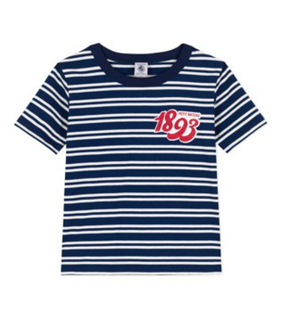 T-shirt bambino in cotone a righe blu MEDIEVAL/bianco MARSHMALLOW