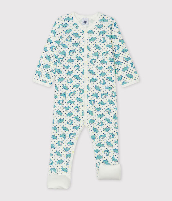 Tutina pigiama bebè a costine bianco MARSHMALLOW/bianco MULTICO
