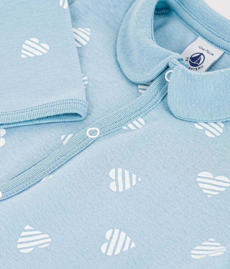 Pigiama senza piedini con colletto in cotone con stampa a cuori neonato verde/bianco