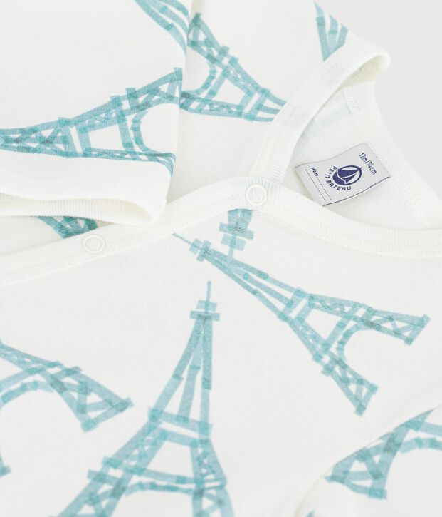 Pigiama in cotone con stampa Tour Eiffel neonato bianco/verde