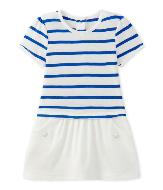 Abito bebé bambina maniche corte bianco MARSHMALLOW/blu PERSE