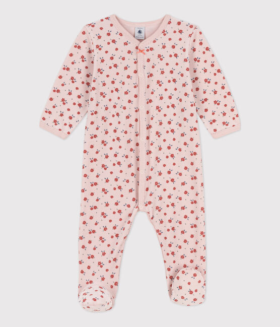 Tutina pigiama blu bebé in ciniglia rosa SALINE/bianco MULTICO