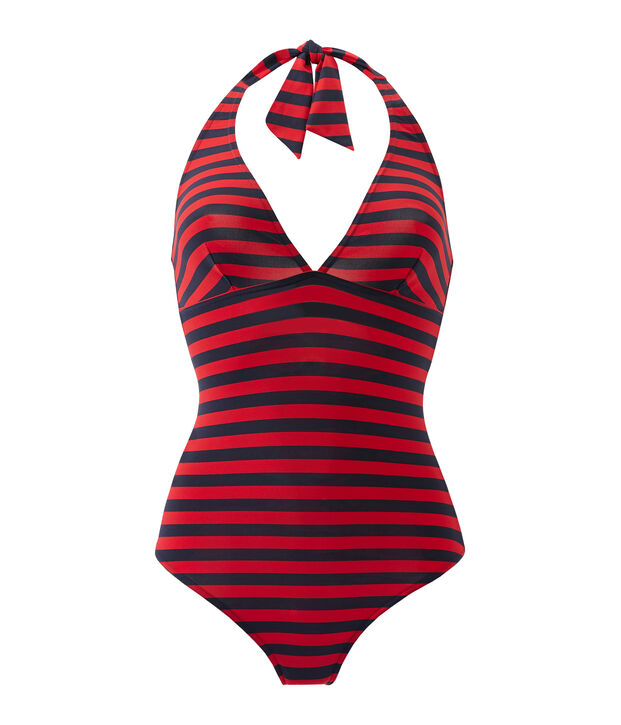 Costume da bagno donna intero a riga marini&egrave;re blu/rosso