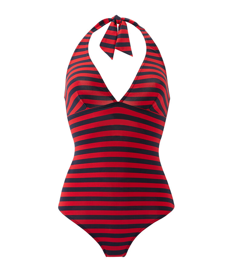Costume da bagno donna intero a riga marini&egrave;re blu/rosso