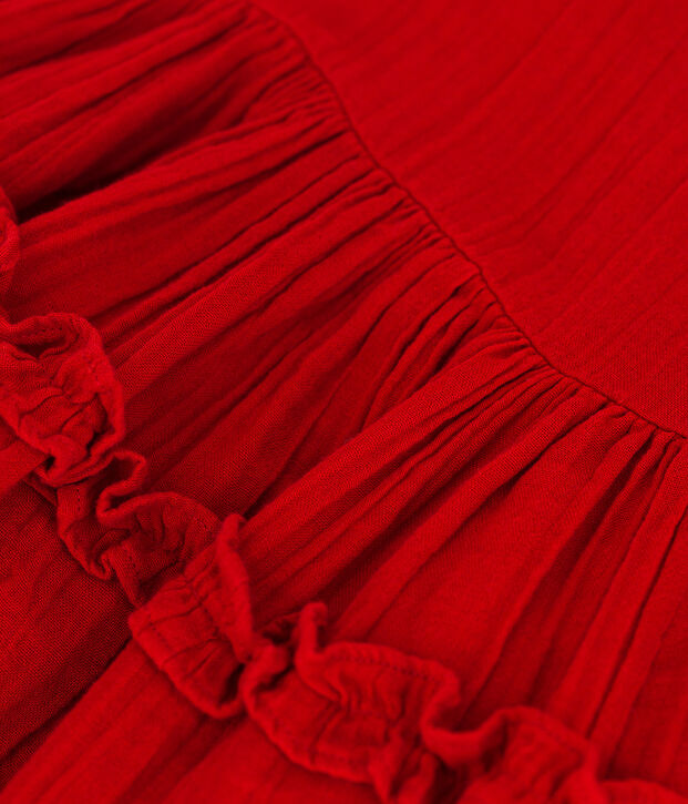 Abito bambina a maniche corte in garza di cotone rosso