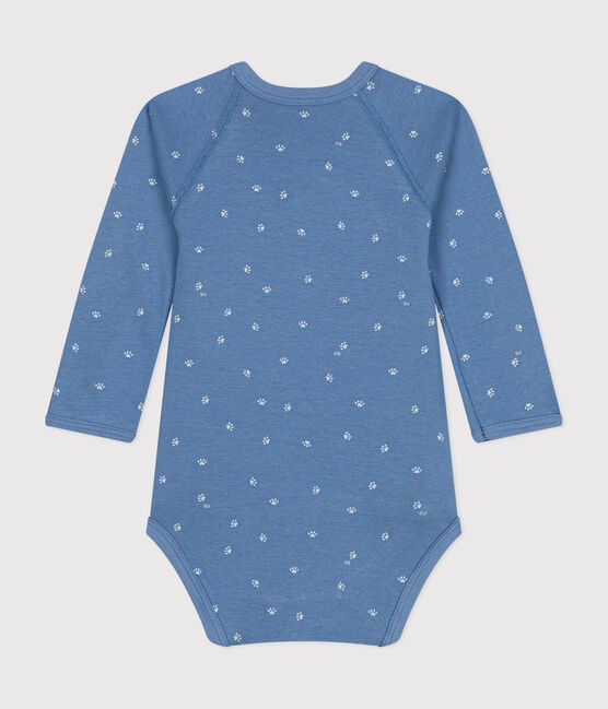 Body incrociato a maniche lunghe in cotone bebè blu BEACH/ MARSHMALLOW