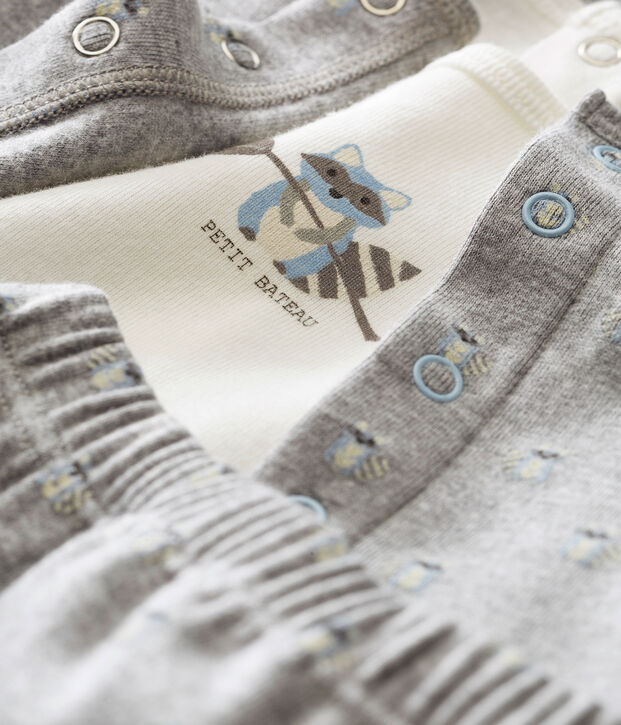 Coordinato tre pezzi stampati beb&eacute; maschio grigio/multicolore