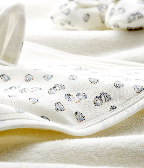 Cofanetto asciugamano quadrato da bagno e babbucce bebè in BE e a costine bianco MARSHMALLOW/grigio SCULPTURE/ MULTICO CN