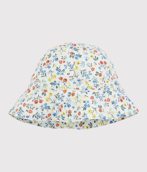 Cappellino in popeline bambina bianco/multicolore