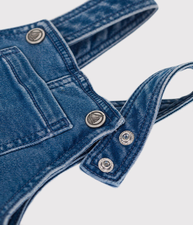 Salopette neonato in denim ed elastan a gamba lunga blu