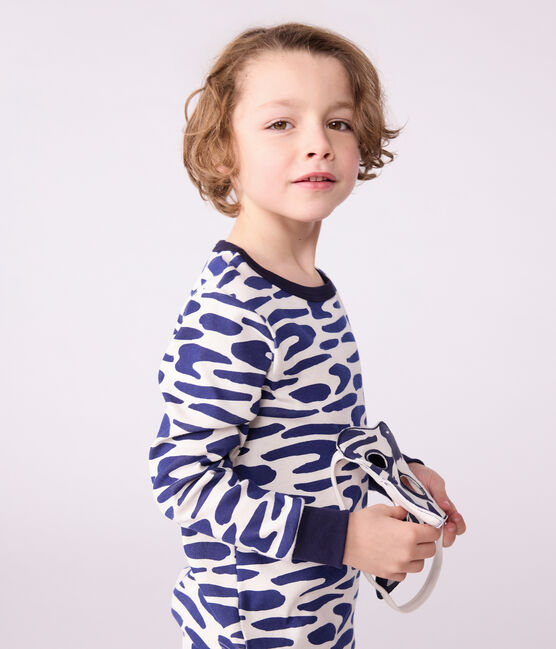 Pigiama travestimento bambino in cotone con zebra stampata blu MILK/ SOIR