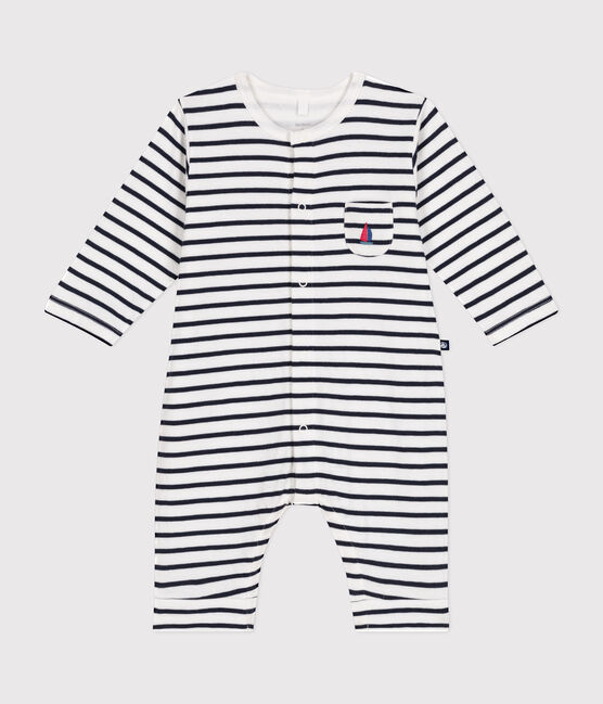 Tutina lunga in tubique neonato bianco MARSHMALLOW/blu SMOKING