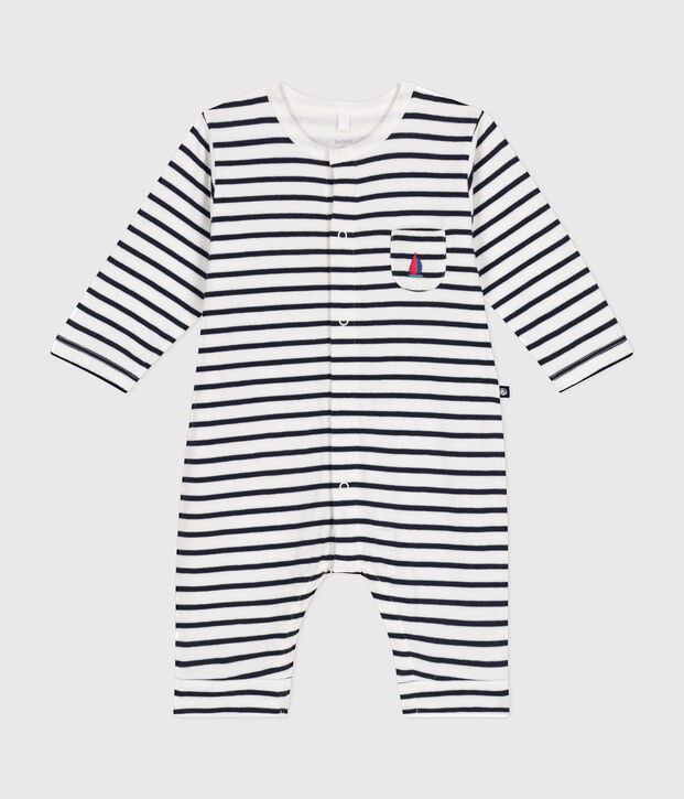 Tutina lunga in tubique neonato bianco/blu