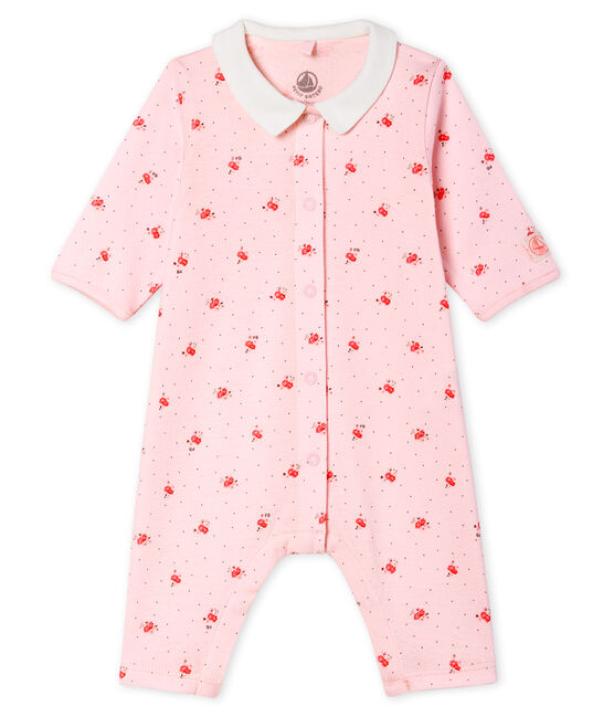 Tutina senza piedi a costine bebè rosa VIENNE/bianco MULTICO