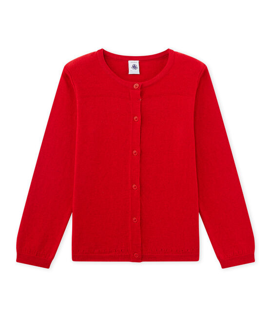 Cardigan bambina in lana e cotone rosso FROUFROU