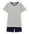 Pigiama corto ragazzo a costine bianco MARSHMALLOW/blu SMOKING