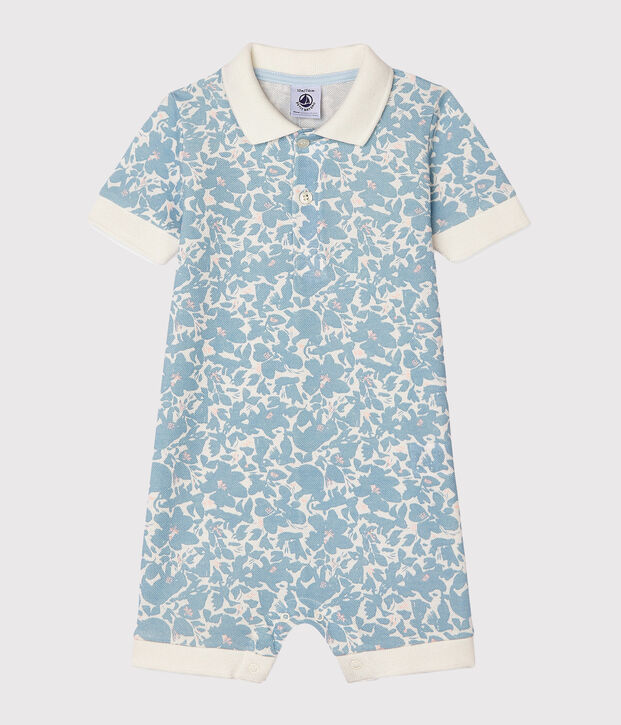 Tutina corta polo beb&egrave; maschio fantasia bianco/multicolore