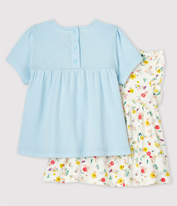 Confezione di 2 bluse, tinta unita e fantasia, beb&egrave; femmina multicolore
