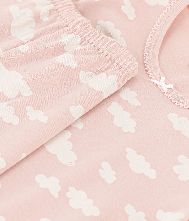 Pigiama corto nuvole bambina in cotone rosa/bianco