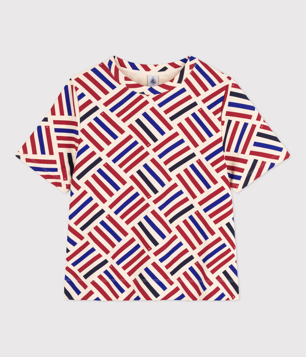 T-shirt LE COSY in cotone donna ecru/rosso/multicolore