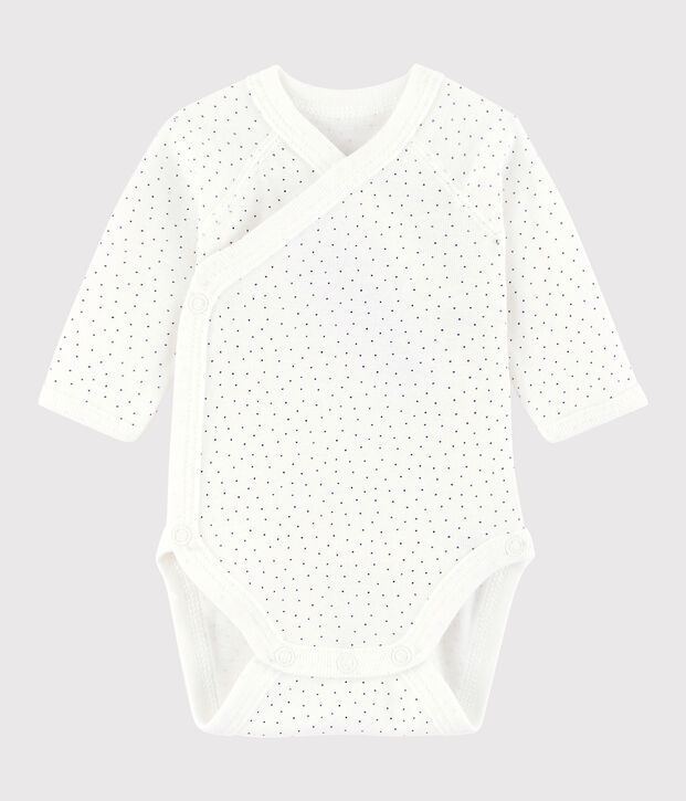 Body incrociato a manica lunga beb&egrave; unisex bianco/blu