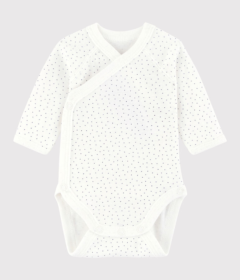 Body incrociato a manica lunga beb&egrave; unisex bianco/blu