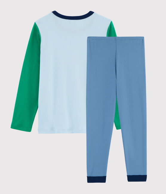 Pigiama animali yoga bambino a costine blu ALASKA/bianco MULTICO