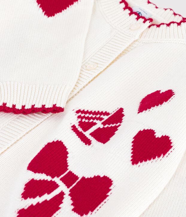 Cardigan in misto lana e cotone fantasia bambino bianco/rosso