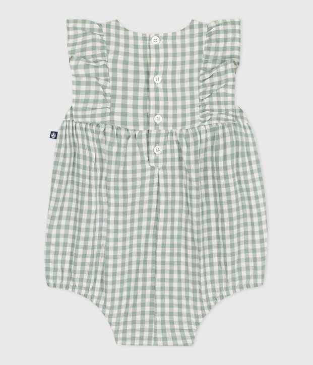 Pagliaccetto neonato senza maniche con stampa a quadretti vichy e scollo ricamato verde/bianco