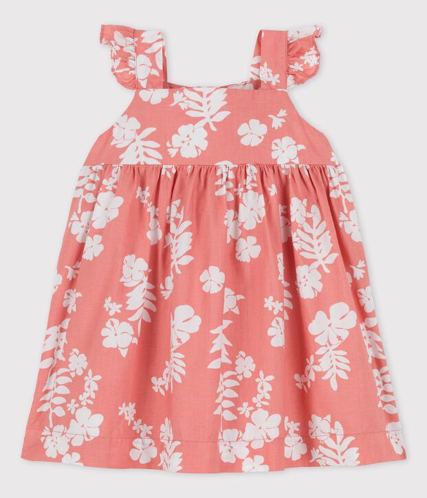 Abito beb&egrave; con fantasia hawaiana in popeline rosa/bianco