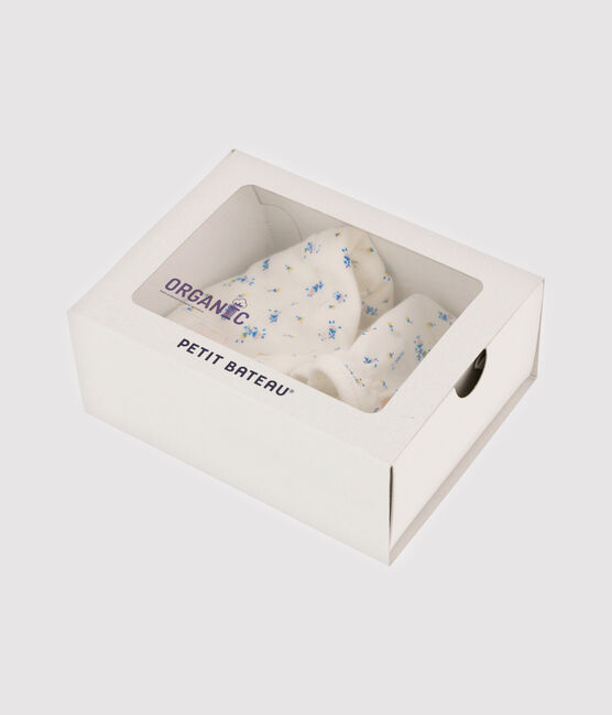 Confezione con cappellino nascita e muffole neonato a coste variante 1
